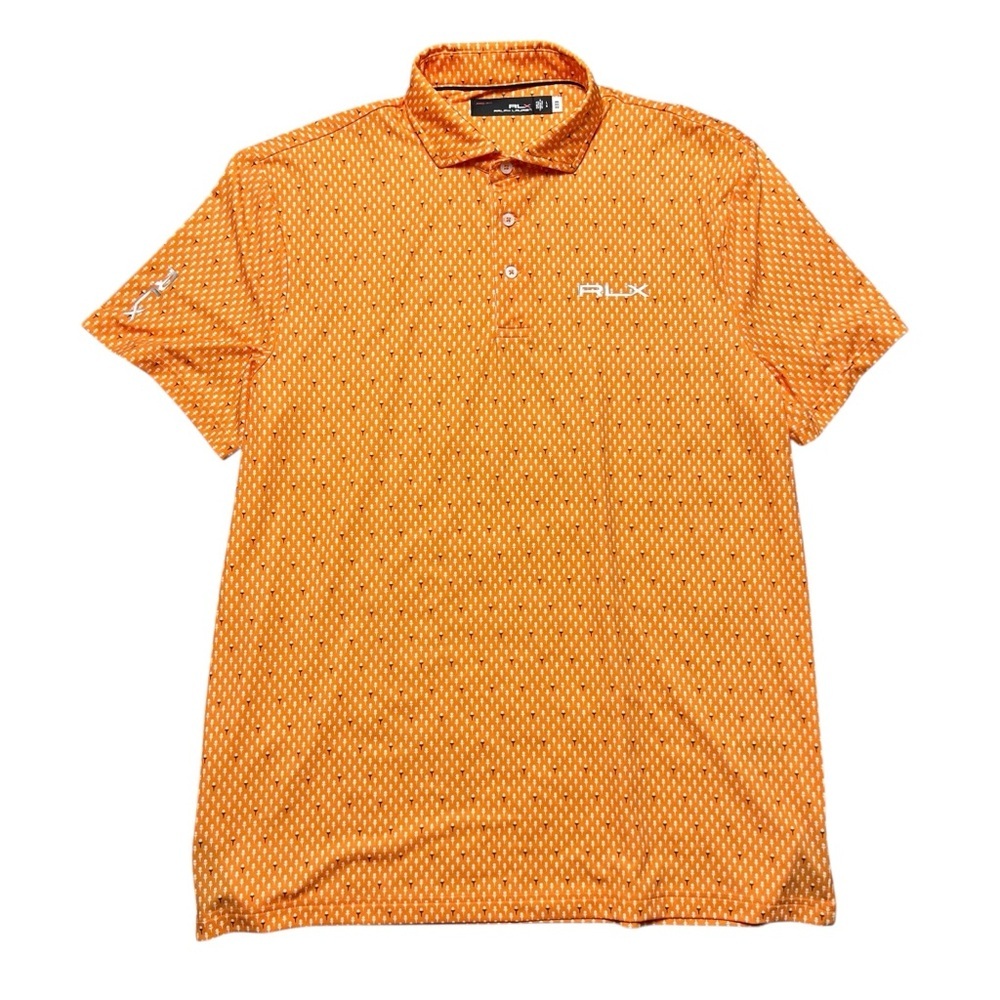 RLX Ralph Lauren Men’s Size L Lightweight Airflow Polo Golf Ball and Tee Print